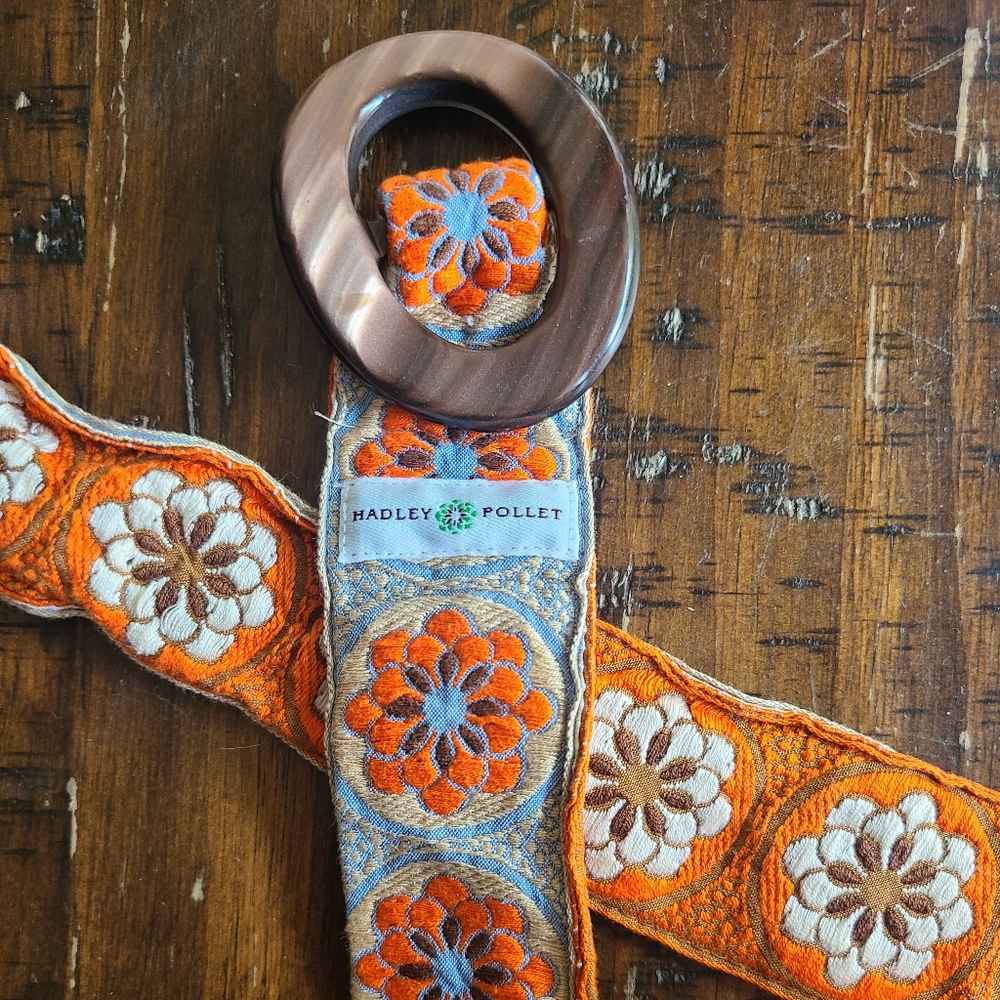 Hadley Pollet Belt Reversible Classic Floral Faux Tortoise Buckle orange blue